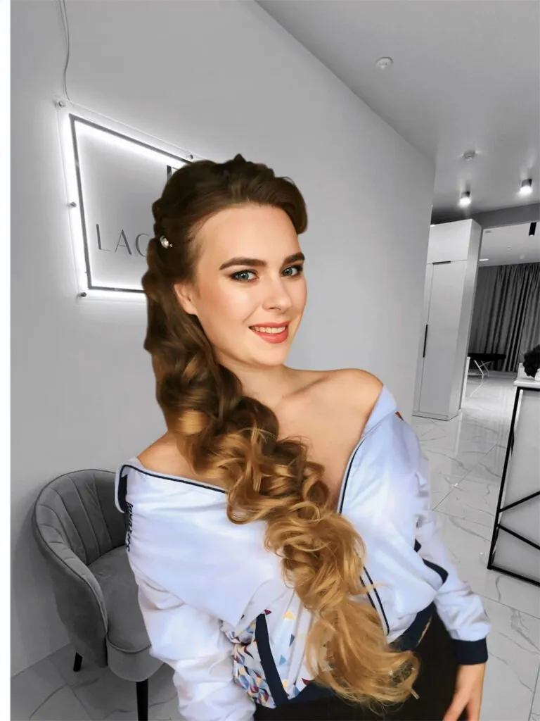 Hollywood glam waves with braided twist event hairstyle in Chicago