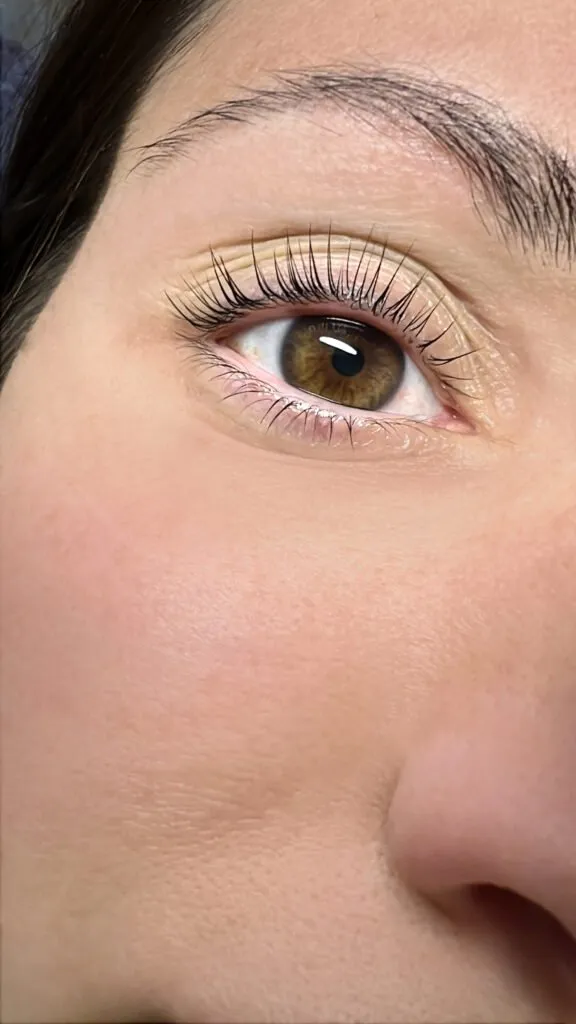 Brow lamination close-up with defined brow texture and clean shape