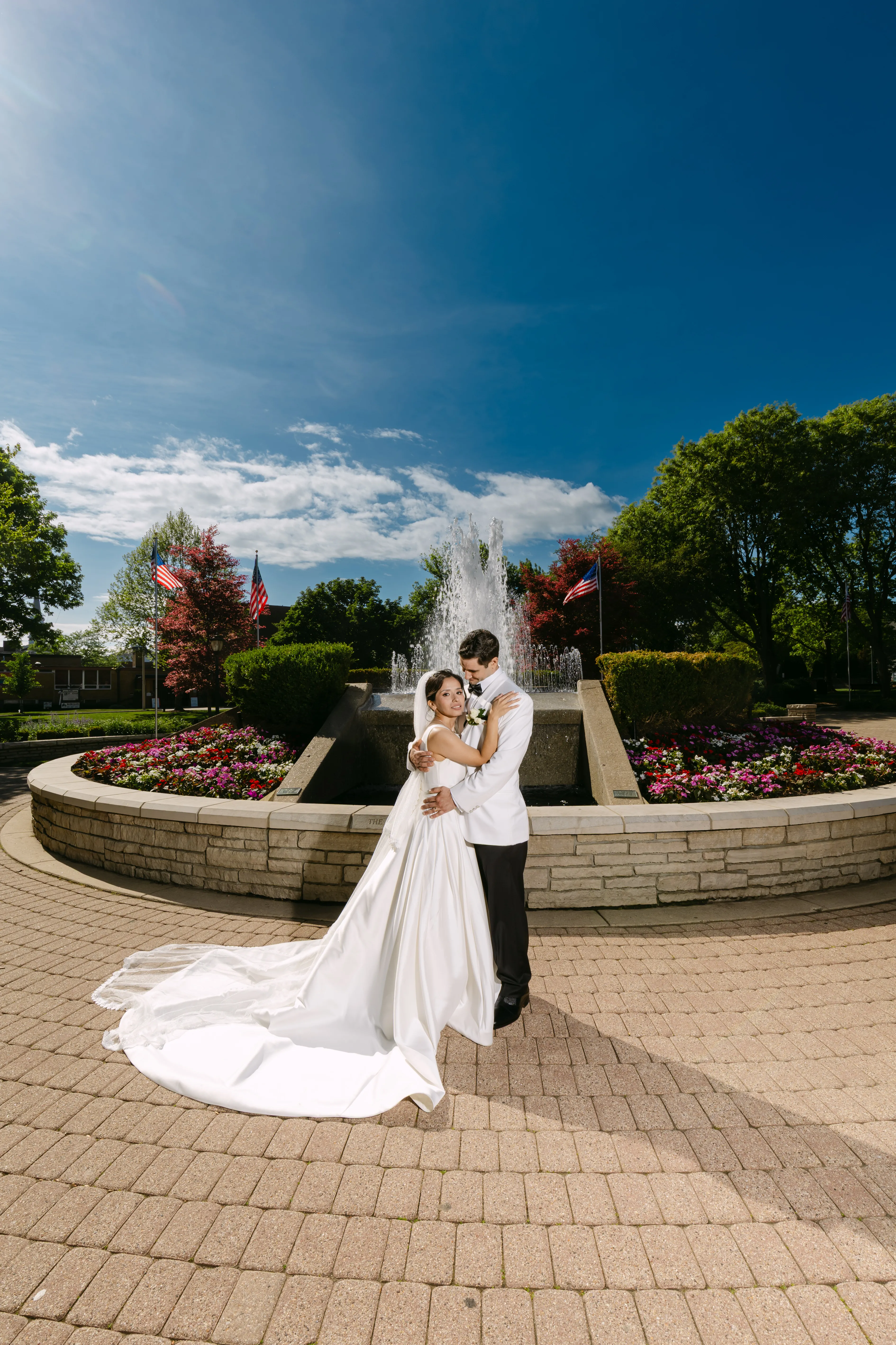 Bride in a white wedding dress with bouquet